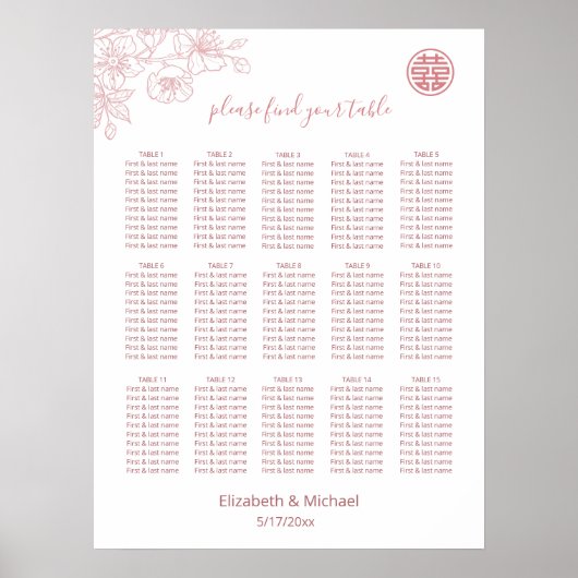 Roze Wit Chinees Bruiloft Poster (Voorkant)