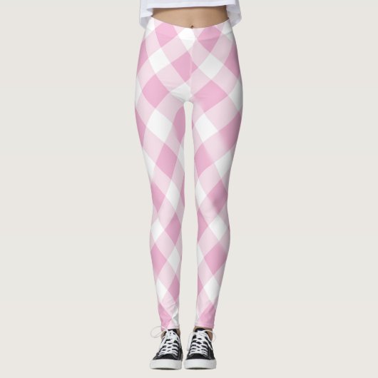 Roze Wit Controleer Patroon Girly Tiener Leggings (Voorkant)
