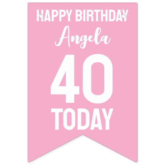 Roze Wit Custom 40ste verjaardag bunting Vlaggetjes (Derde vlag)