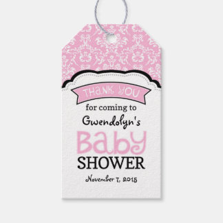 Roze Wit Damask Baby shower Dank u Labels Cadeaulabel