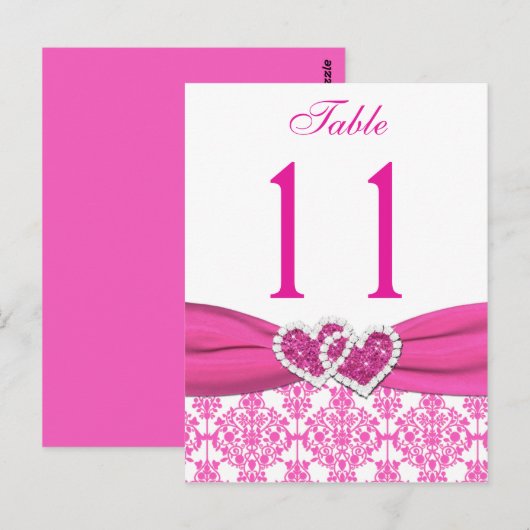 Roze, wit Damask Joined Hearts Tafelnummer (Voorkant / Achterkant)