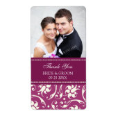 Roze Wit Damast Foto Bruiloft Labels (Voorkant)