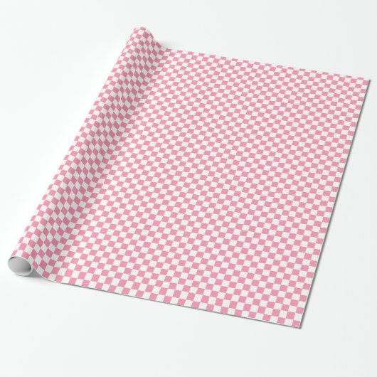 Roze wit dambordpatroon cadeaupapier (Uitgerold)