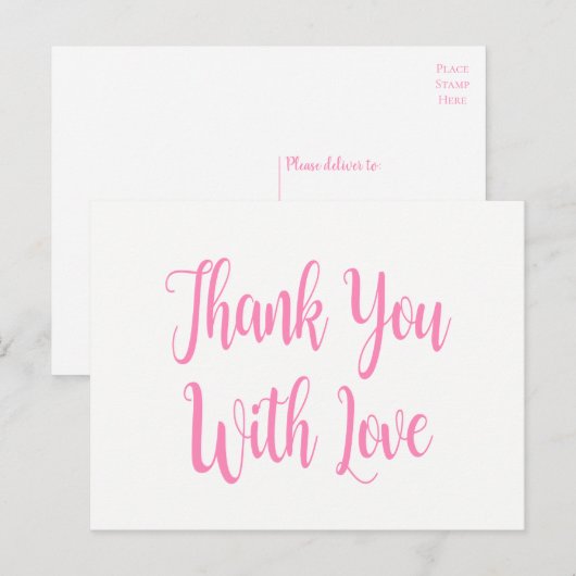 Roze & Wit Dank u Wedding Party Vrijgezellenfeest Briefkaart (Voorkant / Achterkant)