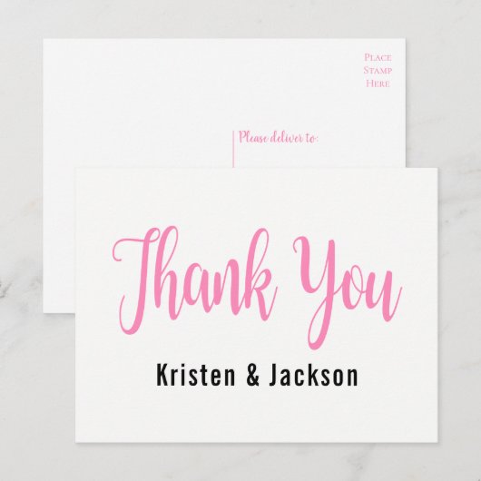 Roze & Wit Dank u Wedding Party Vrijgezellenfeest Briefkaart (Voorkant / Achterkant)