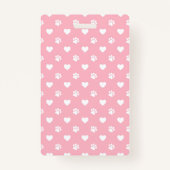 Roze & Wit Dierenpootafdrukken en Harten Monogram Badge (Achterkant)