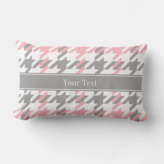 Roze Wit Donkergrijs Houndstooth Naam Monogram Kussen (Voorkant)