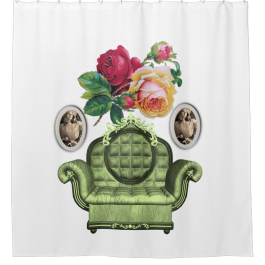 roze, wit douwergordijn douchegordijn (Voorkant)