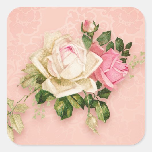 Roze & Wit Elegant Rose Boeket Vierkante Sticker (Voorkant)