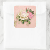 Roze & Wit Elegant Rose Boeket Vierkante Sticker (Tas)