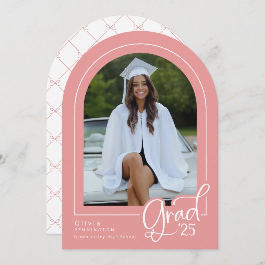 Roze Wit Elegante Foto 2025 Afstudeerder Aankondig Kaart (Voorkant / Achterkant)