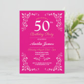 Roze Wit Elegante Verjaardag Vrouwen Classy 50th Kaart (Staand voorkant)