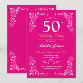 Roze Wit Elegante Verjaardag Vrouwen Classy 50th Kaart (Voorkant / Achterkant)