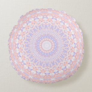 Roze, wit en blauw Kaleidoscoop Rond Kussen