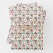 Roze Wit en Blauw Kerstmis Kousen Inpakpapier Vel (In situ)