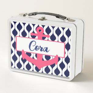 Roze, Wit, en Blauw Nautisch Anker met Naam