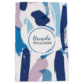 Roze, wit en blauw waterverf penseelpatroon medium cadeauzakje (Voorkant)