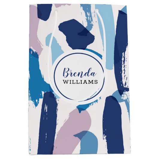 Roze, wit en blauw waterverf penseelpatroon medium cadeauzakje (Voorkant)