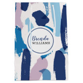 Roze, wit en blauw waterverf penseelpatroon medium cadeauzakje (Achterkant)