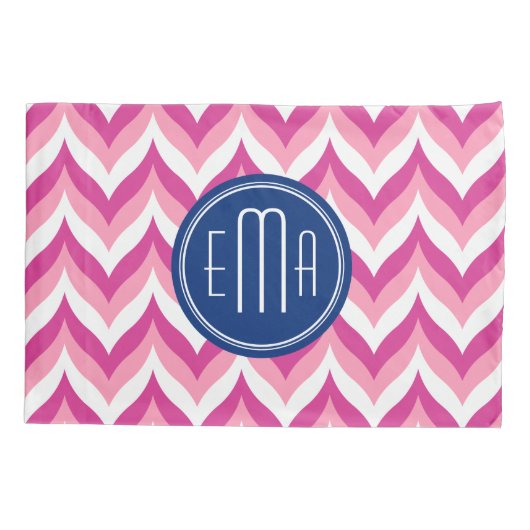 Roze wit en blauw zigzag chevron patroon kussensloop (Achterkant)