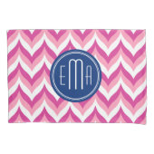 Roze wit en blauw zigzag chevron patroon kussensloop (Voorkant)