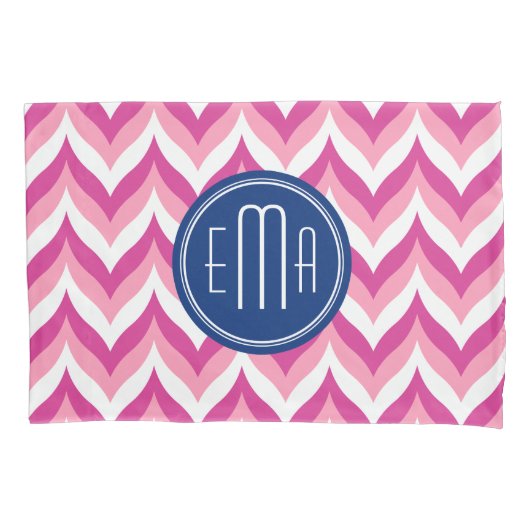 Roze wit en blauw zigzag chevron patroon kussensloop (Voorkant)