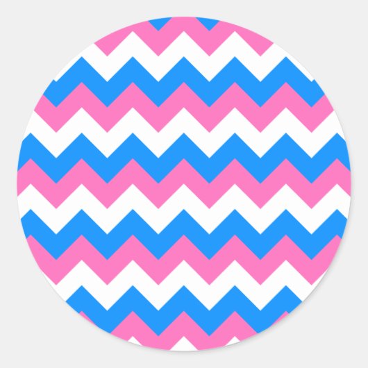 Roze Wit en Blauwe Zigzag Ronde Sticker (Voorkant)
