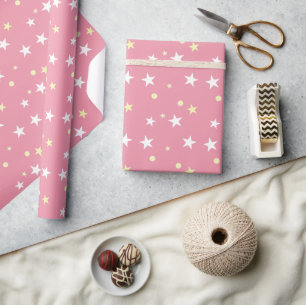 Roze wit en geel met sterren cadeaupapier