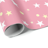 Roze wit en geel met sterren cadeaupapier (Rol Hoek)