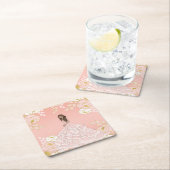 Roze Wit en Goud Botancial Quinceanera Kartonnen Onderzetters (Insitu)