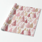 Roze Wit en Gouden Borstel Kerstboom Patroon Cadeaupapier (Uitgerold)