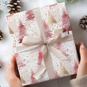 Roze Wit en Gouden Borstel Kerstboom Patroon Cadeaupapier