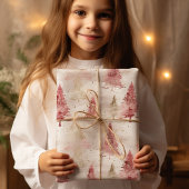 Roze Wit en Gouden Borstel Kerstboom Patroon Cadeaupapier