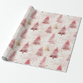 Roze Wit en Gouden Borstel Kerstboom Patroon Cadeaupapier (Uitgerold)