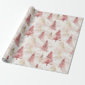 Roze Wit en Gouden Borstel Kerstboom Patroon Cadeaupapier (Uitgerold)