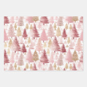 Roze Wit en Gouden Borstel Kerstboom Patroon Inpakpapier Vel (Voorkant)