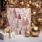 Roze Wit en Gouden Borstel Kerstboom Patroon Inpakpapier Vel