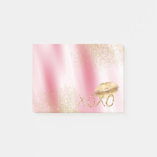 Roze Wit en Gouden Lippen Kus Gouden Glitter XOXO Post-it® Notes (Voorkant)