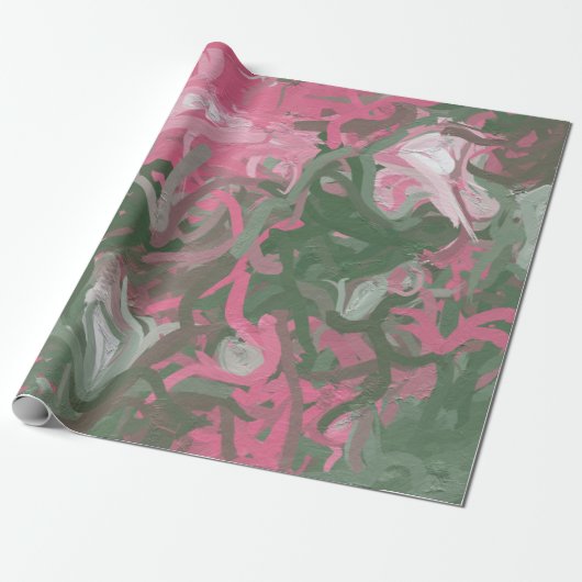 Roze, wit en groen Abstract Cadeaupapier (Uitgerold)