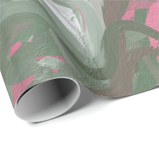 Roze, wit en groen Abstract Cadeaupapier (Rol Hoek)
