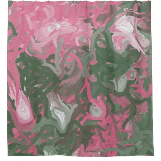 Roze, wit en groen Abstract Douchegordijn (Voorkant)