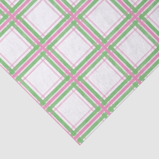 Roze, Wit en Groen Plaid Patterned Tissuepapier (Detail)