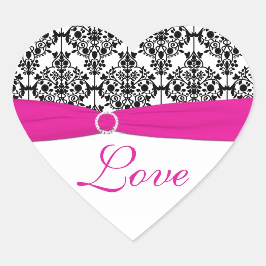 Roze, Wit, en Zwart Damast Love Sticker (Voorkant)