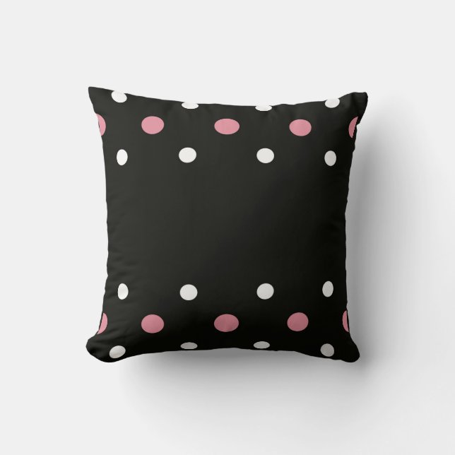 Roze wit en zwart met polka stippen    kussen (Voorkant)