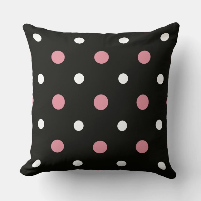 Roze wit en zwart met polka stippen kussen (Voorkant)