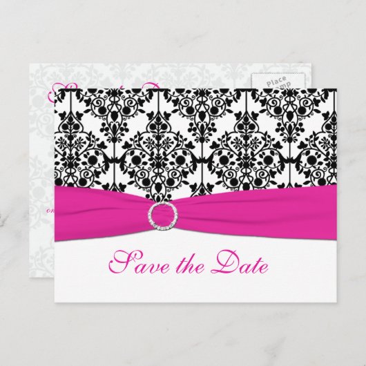 Roze, wit en zwart Save the Date Briefkaart (Voorkant / Achterkant)