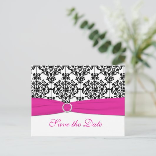 Roze, wit en zwart Save the Date Briefkaart (Staand voorkant)