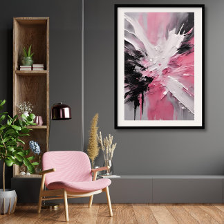 Roze Wit en Zwart Splash Art zonder lijst Poster