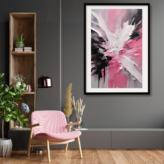 Roze Wit en Zwart Splash Art zonder lijst Poster