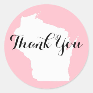Roze Wit en Zwart Wisconsin Bruiloft Dank U Ronde Sticker